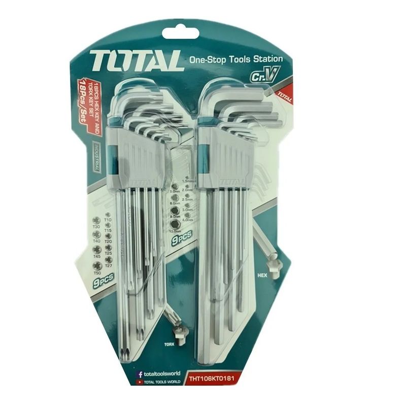 TOTAL - Set De 9  Llaves Allen Y 9 llaves Torx Marca Total, Total 18 Llaves