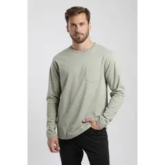 FROENS - Polera manga larga hombre bolsillo verde - Algodón orgánico