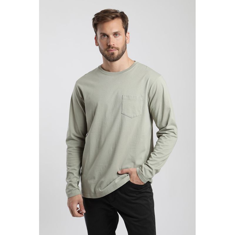 FROENS - Polera manga larga hombre bolsillo verde - Algodón orgánico