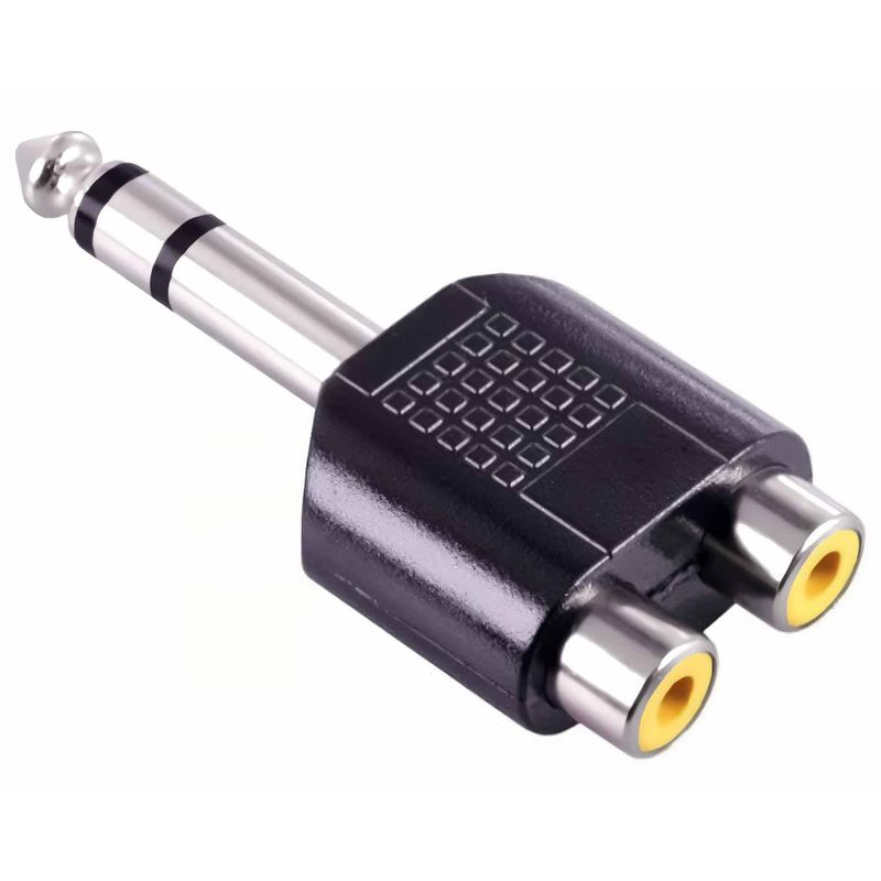 GEN - Adaptador Jack 6.5 Audio Plug 6.3 mm Macho 2 Rca Hembra Conector - Negro