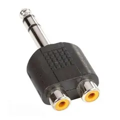 GEN - Adaptador Jack Audio Plug 6.3mm Macho A 2 Rca Hembra Conector 6.5mm - Negro