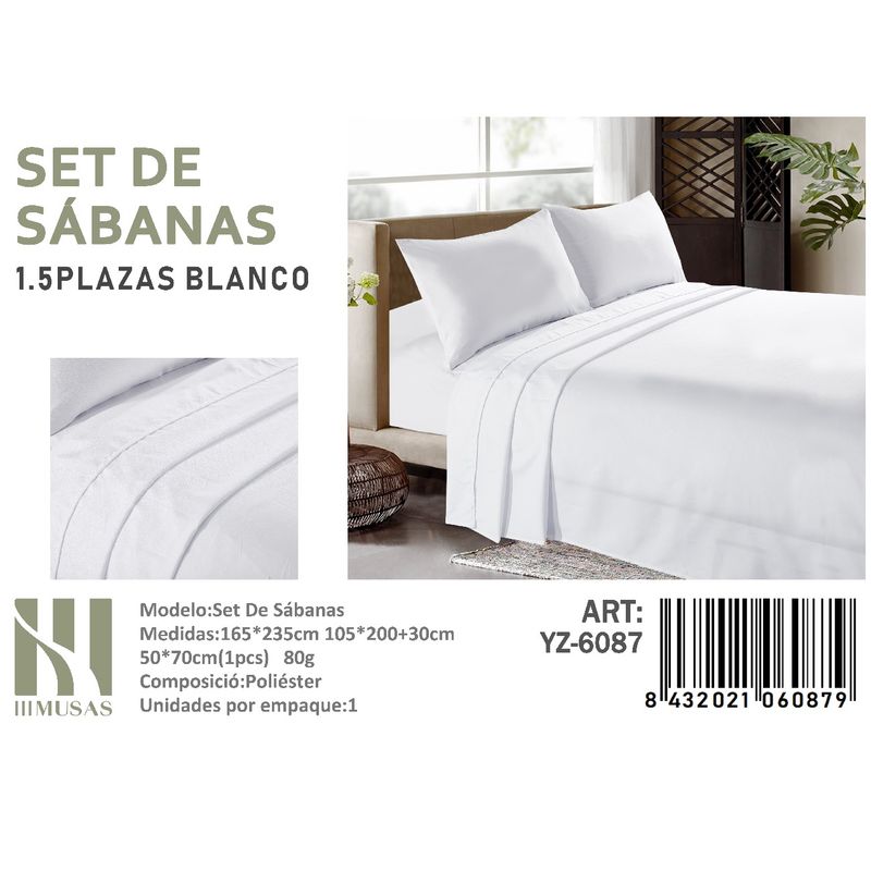 ANGELES DEL HOGAR - Set De Sabanas Plaza y Media Blanco 150 Hilos + 1 Funda De Almohada