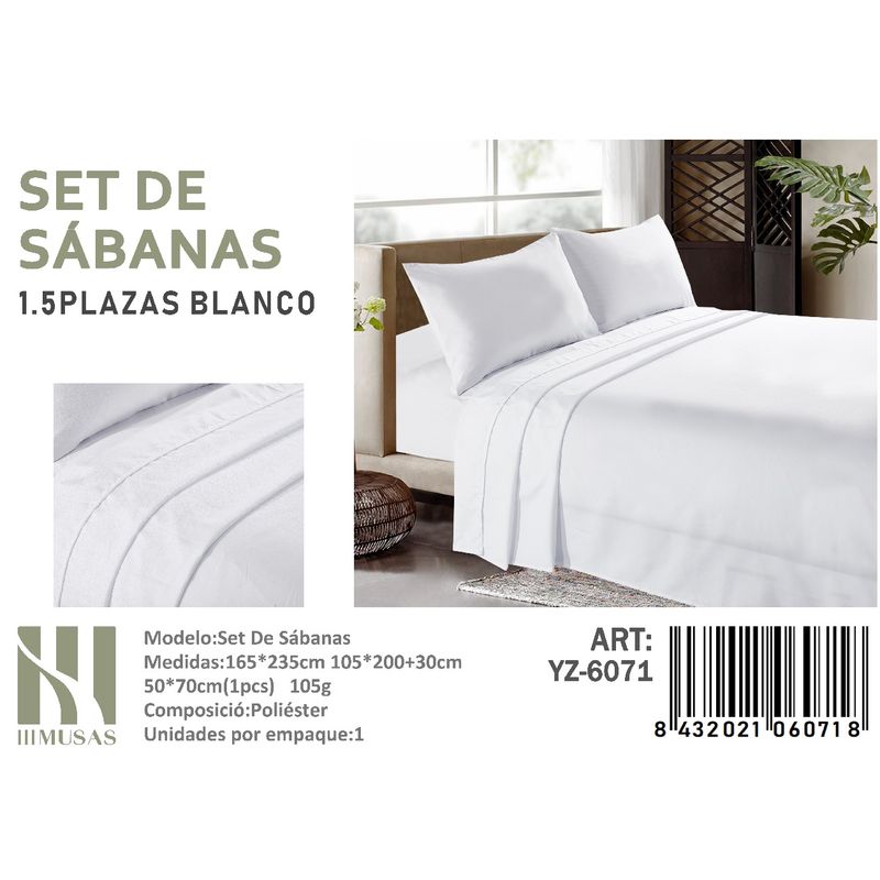 ANGELES DEL HOGAR - Set De Sabanas Plaza y Media Blanco 200 hilos  + 1 Funda De Almohada