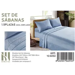 ANGELES DEL HOGAR - Set De Sabanas Plaza y Media Azul 150 Hilos + 1 Funda De Almohada
