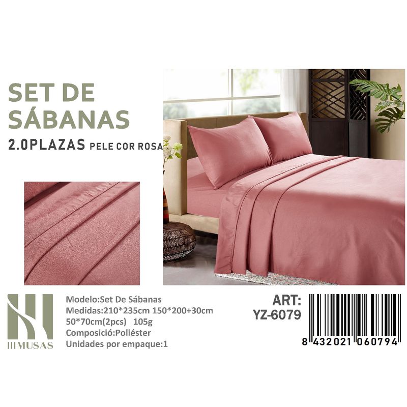 ANGELES DEL HOGAR - Set De Sabanas 2 Plazas  Rosa 200 Hilos + 2 Funda De Almohada