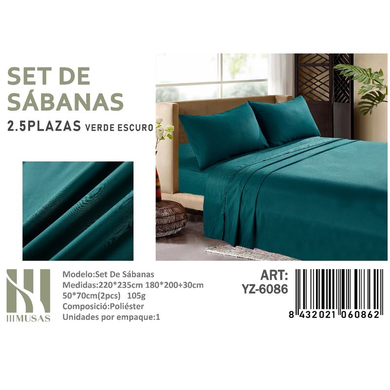 ANGELES DEL HOGAR - Set De Sabanas King Verde Oscuro 200 Hilos + 2 Funda De Almohada
