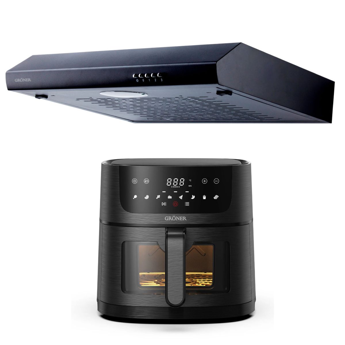 GRONER - Kit Freidora de Aire Digital 6L + Campana Gröner Black 60 cm