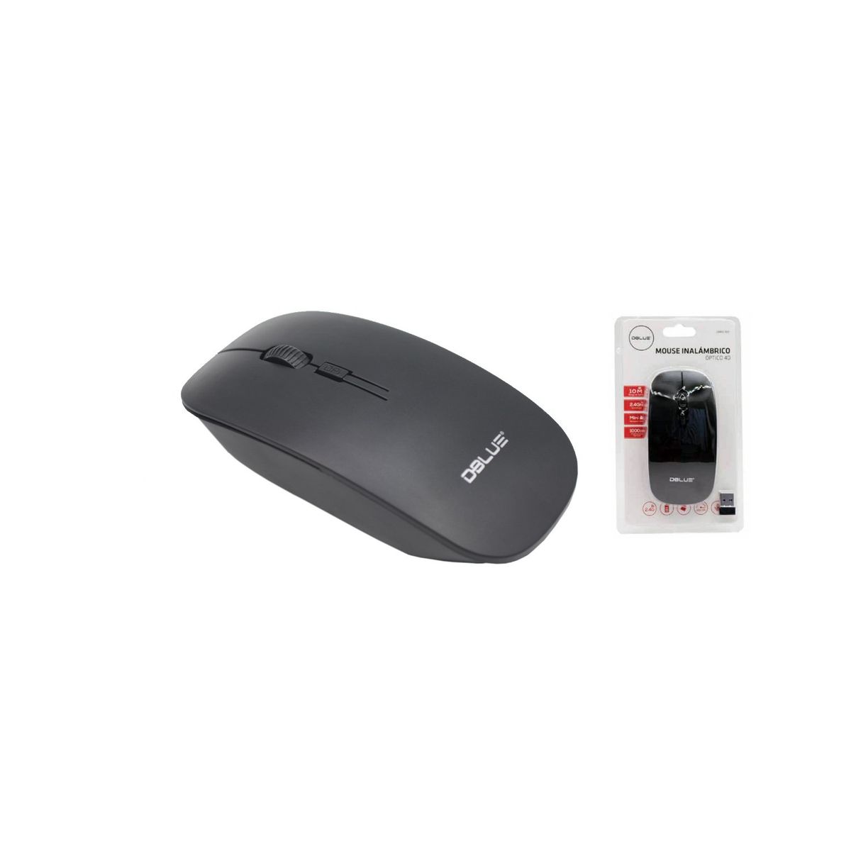 DBLUE - Mouse Óptico Inalámbrico Diseño Plano Color Negro - SC