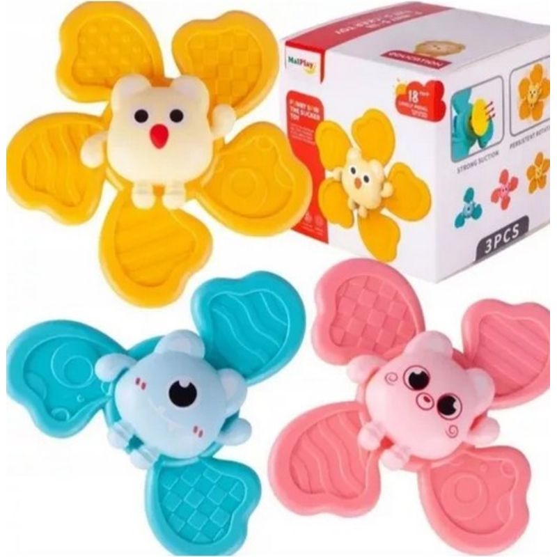 GENERICO - Set 3 Juguete Spinner Con Ventosas Baño Niños Y Bebés