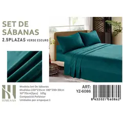 ANGELES DEL HOGAR - Set De Sabanas King Verde Oscuro 200 Hilos + 2 Funda De Almohada