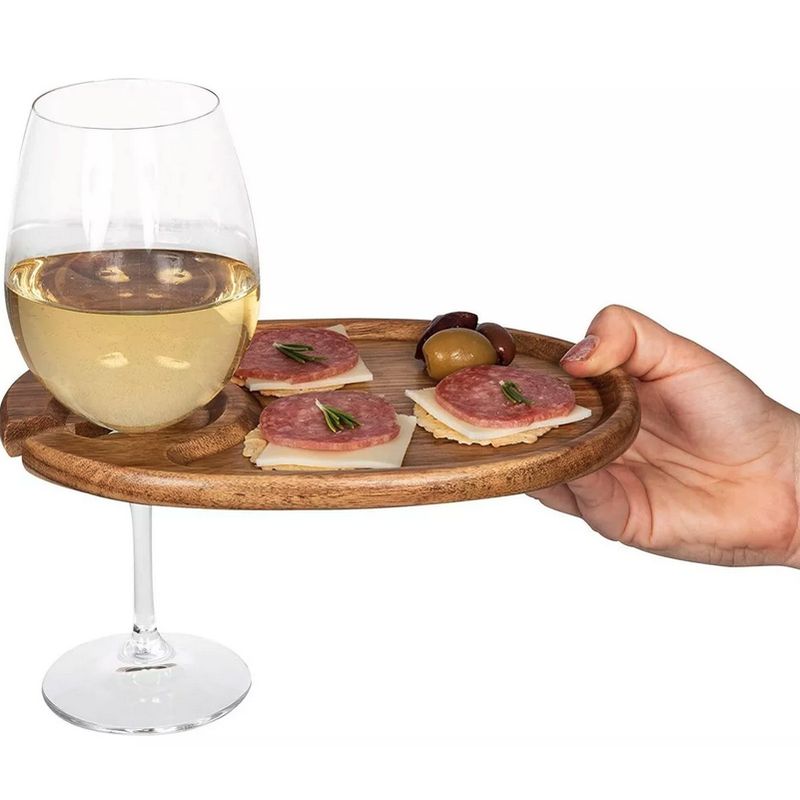 GENERICO - Plato Tabla Picoteo Madera Asado Aperitivos Con Soporte Copas