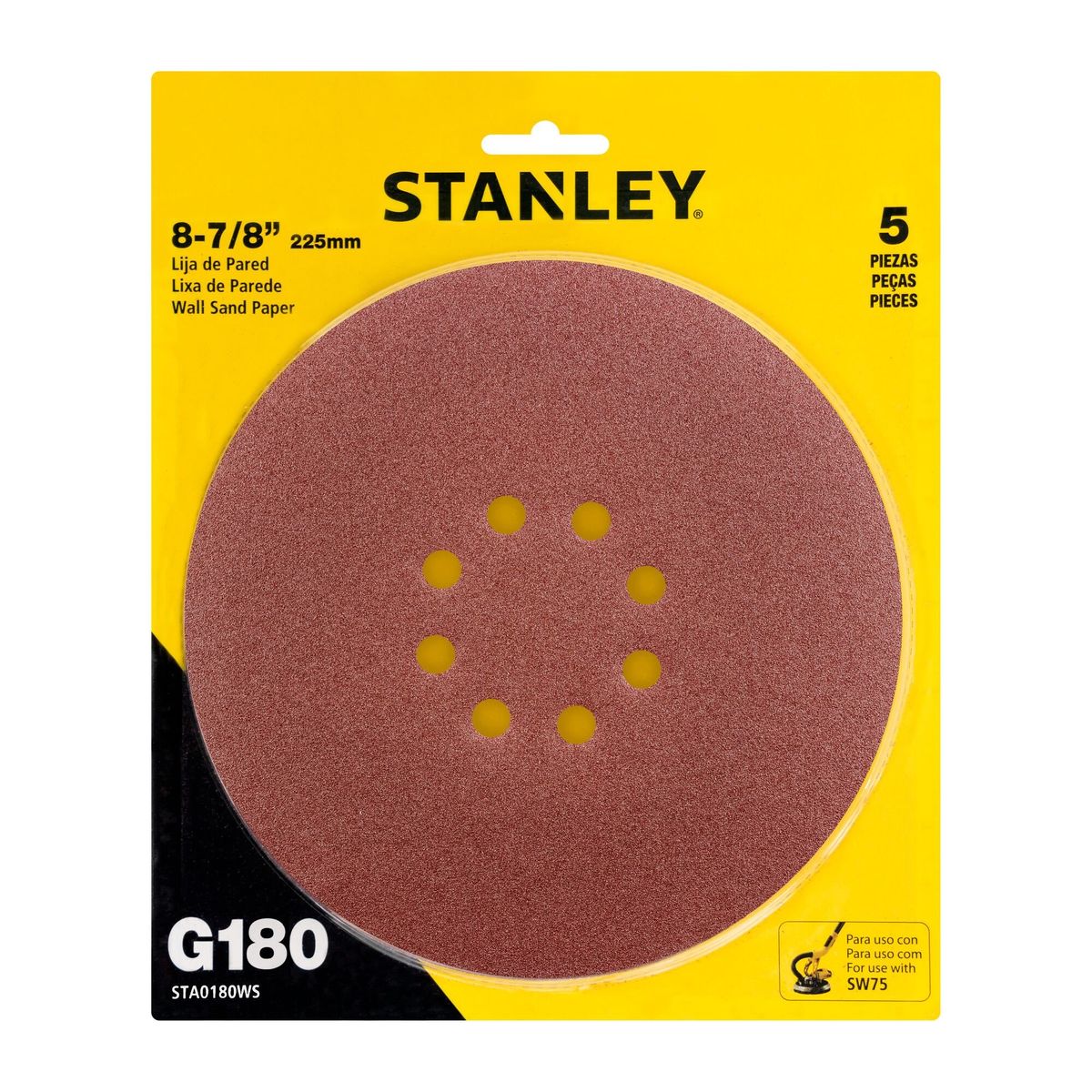 STANLEY - Disco Lijador de 180 granos con 5 uni.Stanley STA0180WS