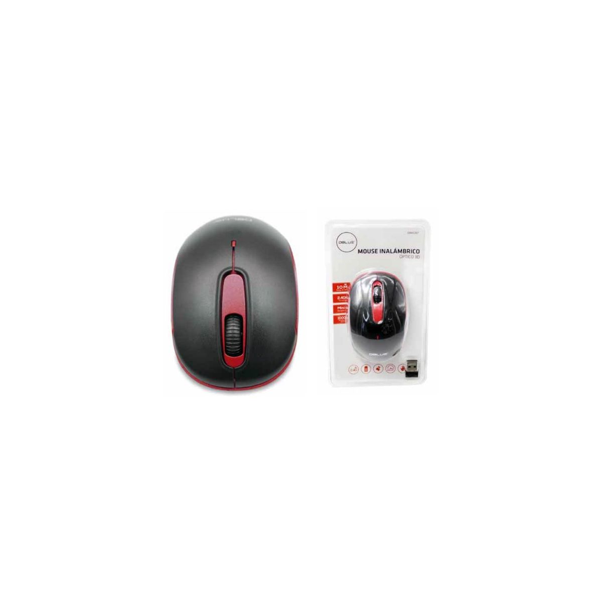 DBLUE - Mouse Inalámbrico Óptico 1000dpi Color Rojo - SC