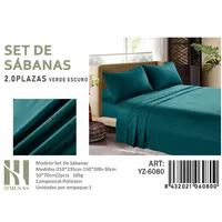 Set De Sabanas 2 Plazas Verde Oscuro 200 Hilos + 2 Funda De Almohada
