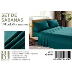 ANGELES DEL HOGAR - Set De Sabanas Plaza y Media Verde Oscuro 200 hilos+Funda De Almohada
