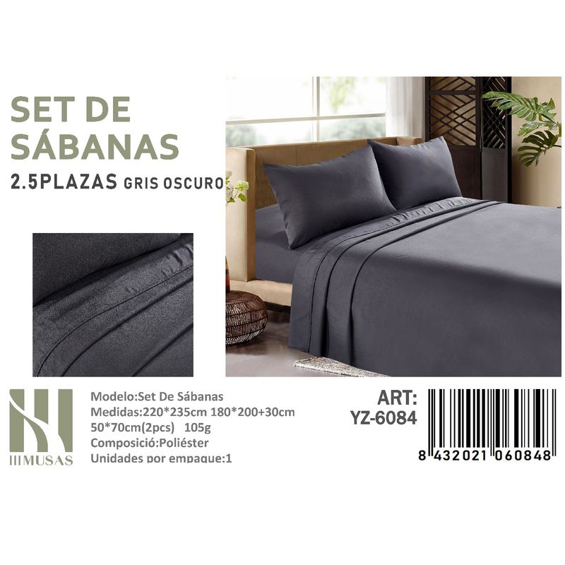 ANGELES DEL HOGAR - Set De Sabanas King  Gris Oscuro  200 Hilos + 2 Funda De Almohada