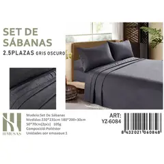 ANGELES DEL HOGAR - Set De Sabanas King Gris Oscuro 200 Hilos + 2 Funda De Almohada