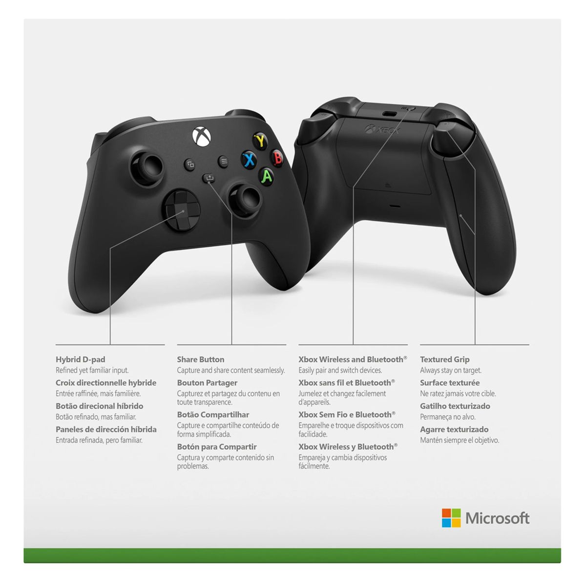 MICROSOFT - Control Inalámbrico Microsoft Xbox + cable USB-C CarbonBlack - Negro