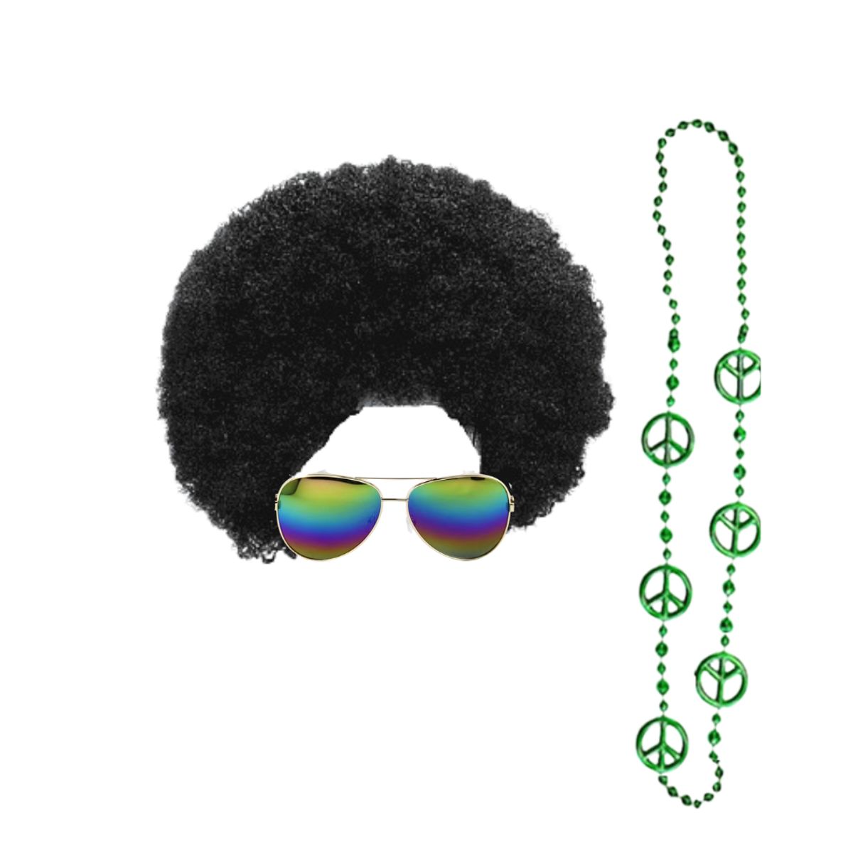 GENERICO - Set Disfraz Años 80 Peluca Lentes Collar