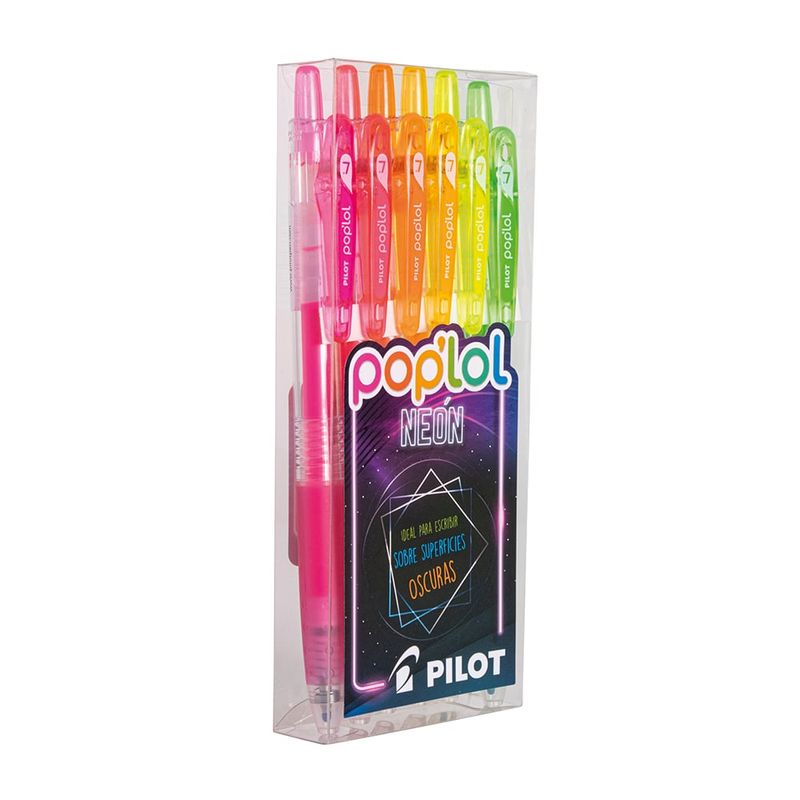 PILOT - Set 6 Lápices Gel Poplol 07mm  Neon Pilot