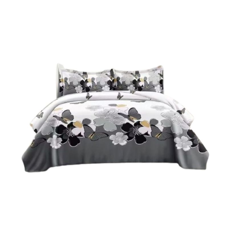 GENERICO - Cubrecama Quilt Verano 2 Plazas - Gris Flores Mariposa KFL2033