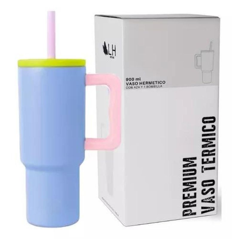 GENERICO - Vaso térmico mug, 900 lt, acero inoxidable, celeste