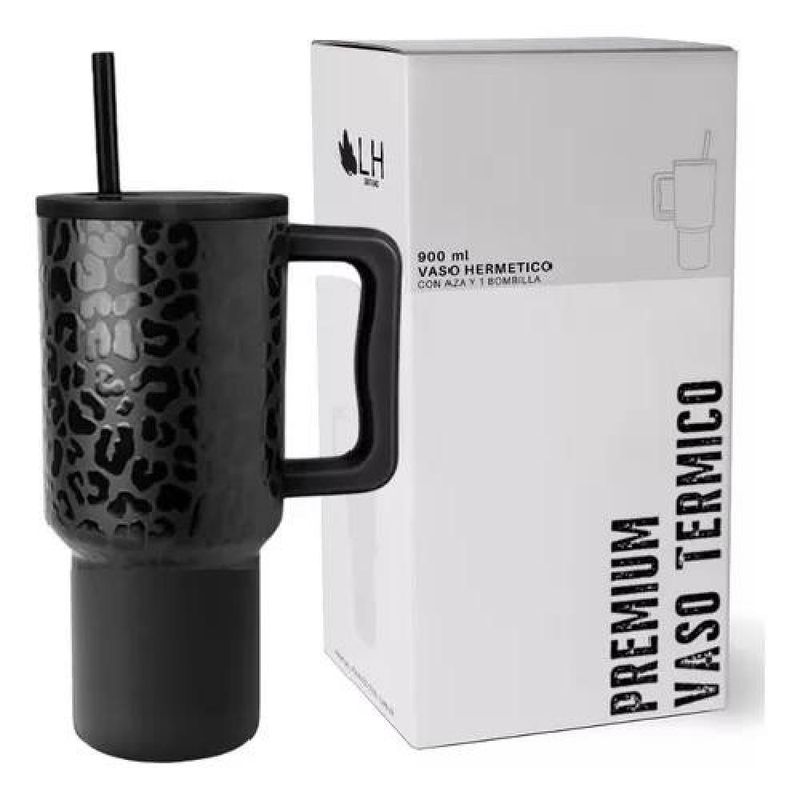 GENERICO - Vaso térmico mug 900 lt acero inoxidable negro leopardo