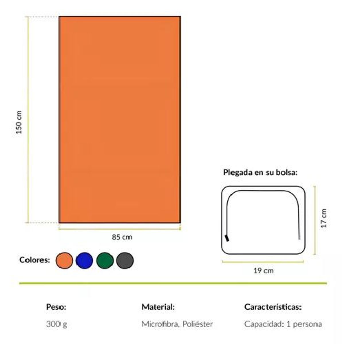 GENERICO - Toalla de microfibra Elqui - Pro Outdoor en color gris XL 150 x 85 cm