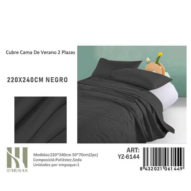 ANGELES DEL HOGAR - Cubrecama De verano Seda 2 Plazas MUSAS  Negro