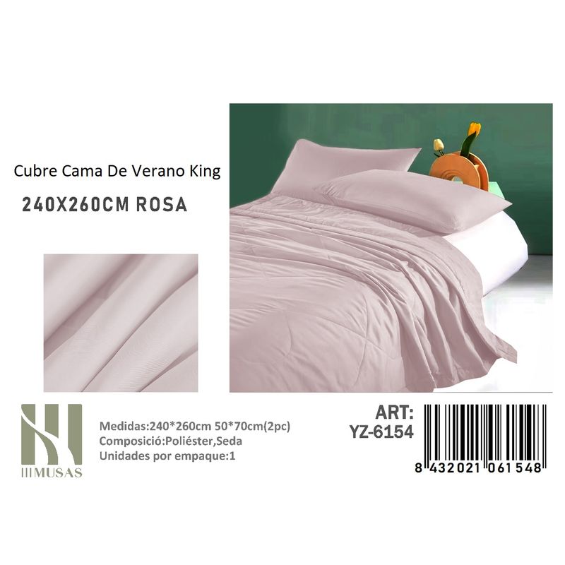 ANGELES DEL HOGAR - Cubrecama De verano Seda King MUSAS Rosa Claro