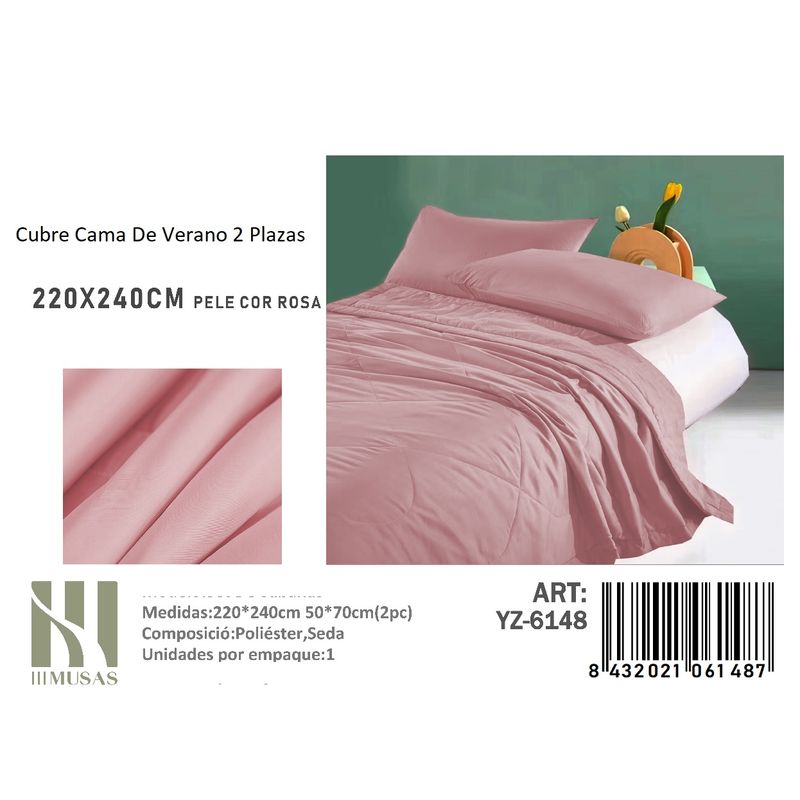 ANGELES DEL HOGAR - Cubrecama De verano Seda 2 Plazas MUSAS  Rosa