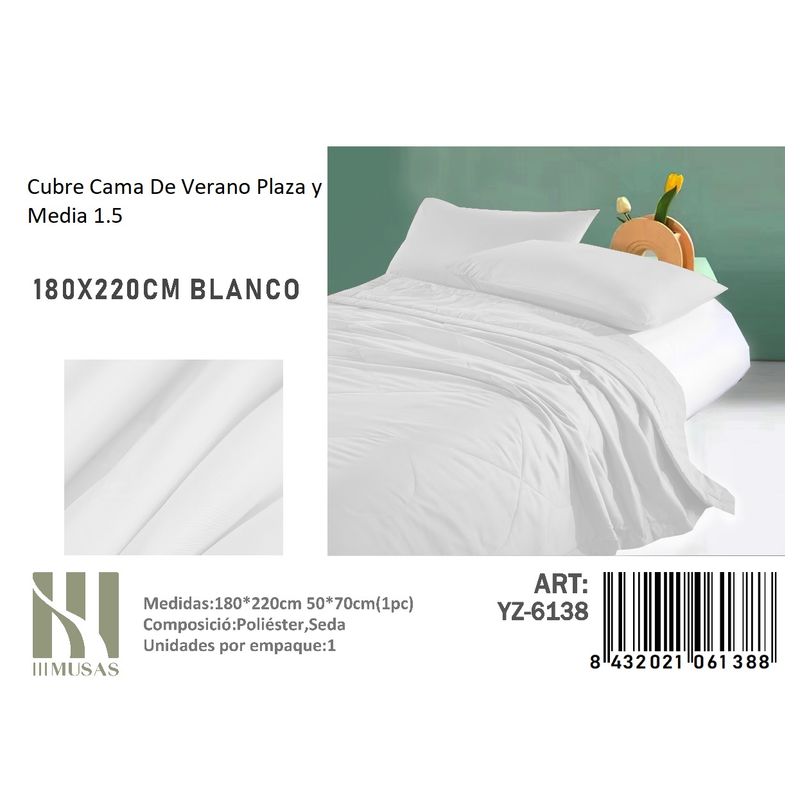 ANGELES DEL HOGAR - Plumon De verano Seda  Plaza y media MUSAS   Blanco