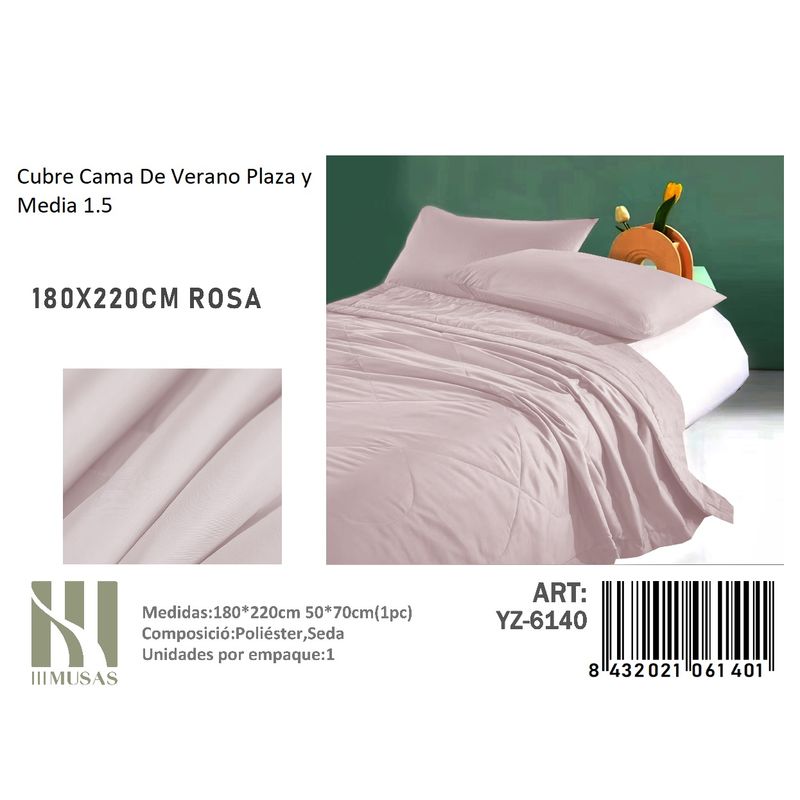 ANGELES DEL HOGAR - Plumon De verano Seda  Plaza y media MUSAS   Rosa Claro