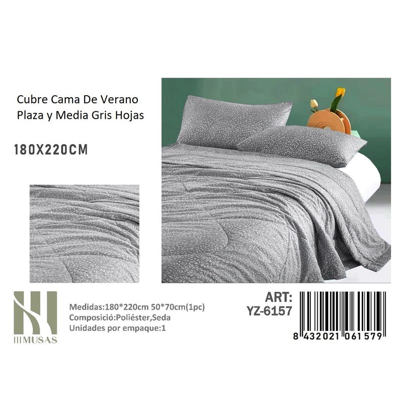 ANGELES DEL HOGAR - Plumon De verano Seda  Plaza y media MUSAS   Gris Hoja