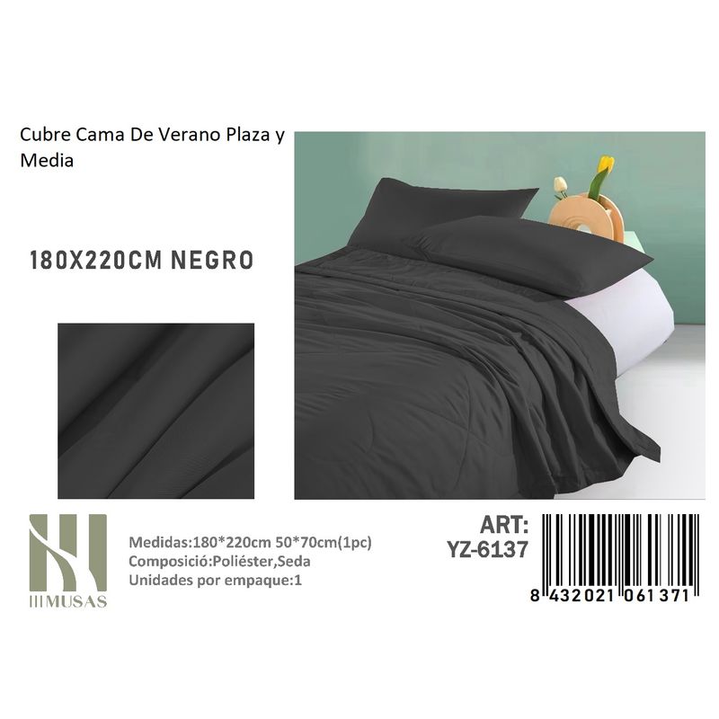 ANGELES DEL HOGAR - Cubrecama De verano Seda  Plaza y media MUSAS   Negro