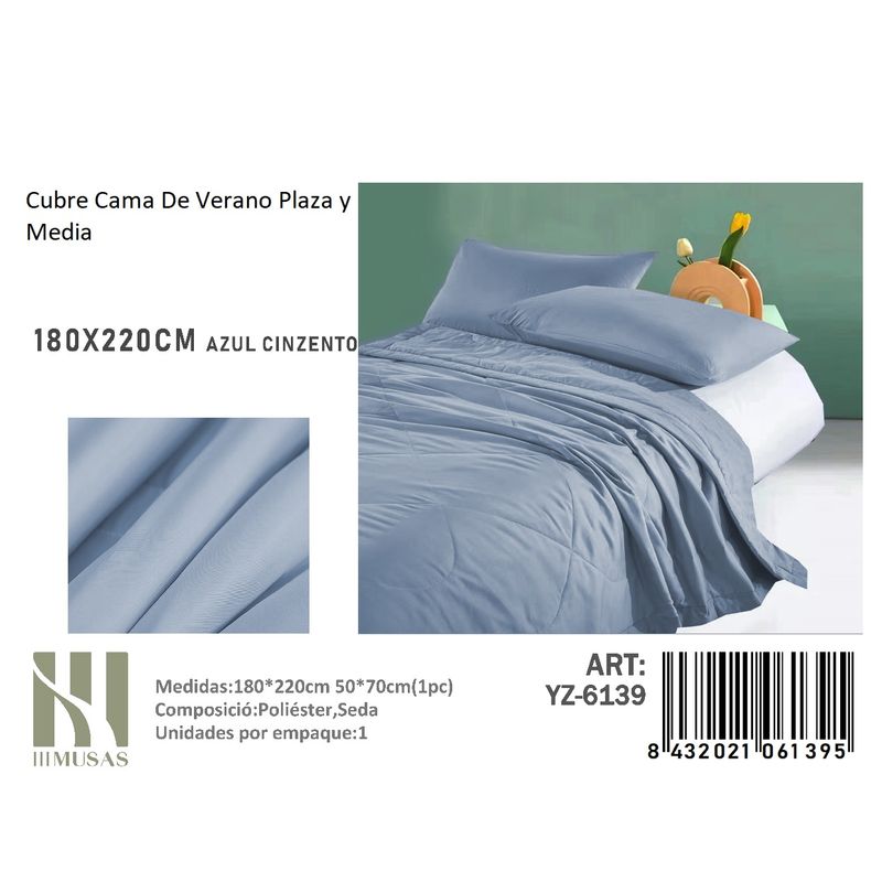 ANGELES DEL HOGAR - Cubrecama De verano Seda  Plaza y media MUSAS   Azul