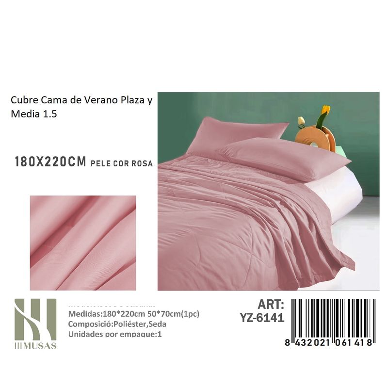 ANGELES DEL HOGAR - Cubrecama De verano Seda  Plaza y media MUSAS   Rosa