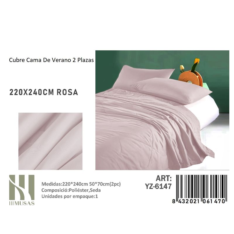 ANGELES DEL HOGAR - Cubrecama De verano Seda 2 Plazas MUSAS  Rosa Claro