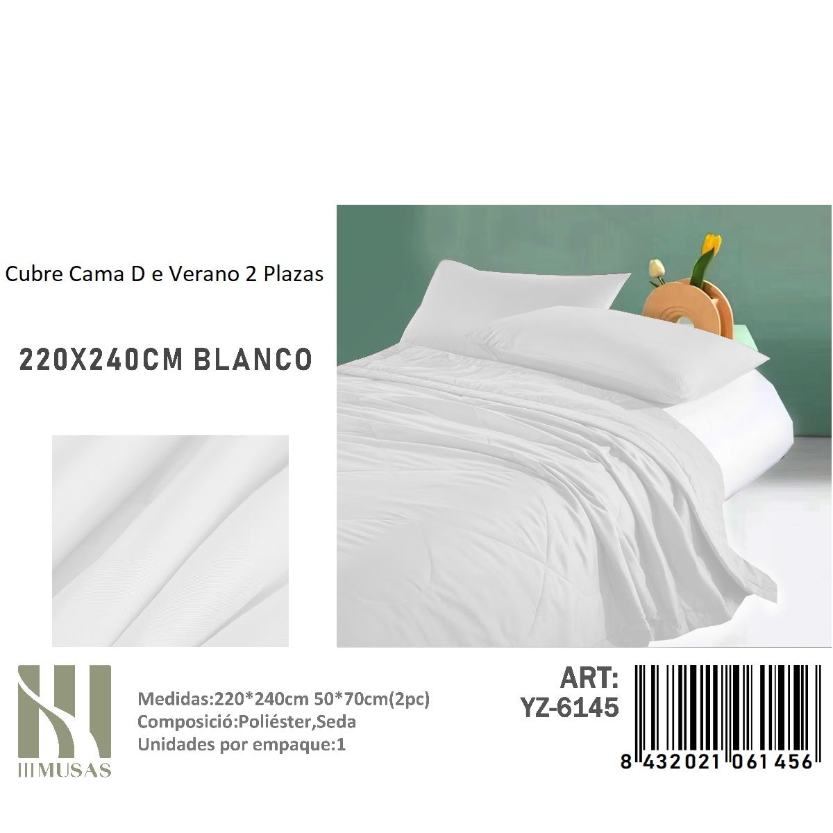 ANGELES DEL HOGAR - Cubrecama De verano Seda 2 Plazas MUSAS  Blanco