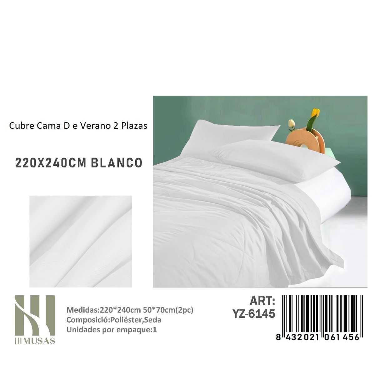 ANGELES DEL HOGAR - Cubrecama De verano Seda 2 Plazas MUSAS  Blanco