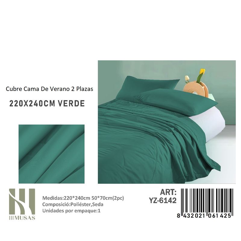 ANGELES DEL HOGAR - Cubrecama De verano Seda 2 Plazas MUSAS  Verde