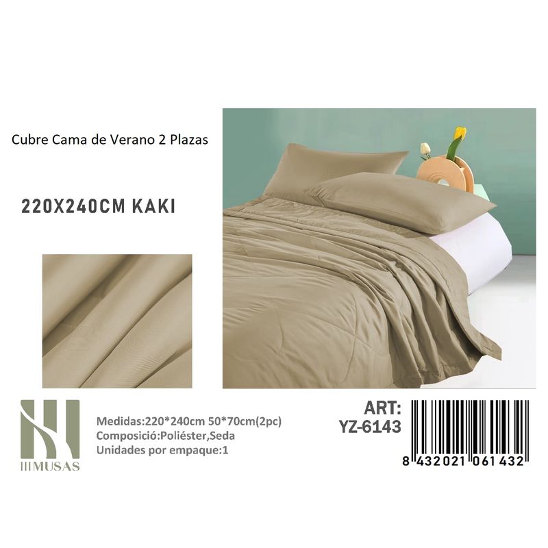 ANGELES DEL HOGAR - Cubrecama De verano Seda 2 Plazas MUSAS  Kaki