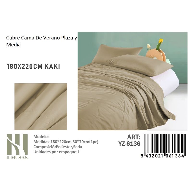 ANGELES DEL HOGAR - Cubrecama De verano Seda  Plaza y media MUSAS   Kaki