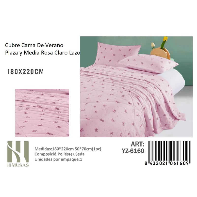 ANGELES DEL HOGAR - Plumon De verano Seda  Plaza y media MUSAS   Rosa Claro Lazo