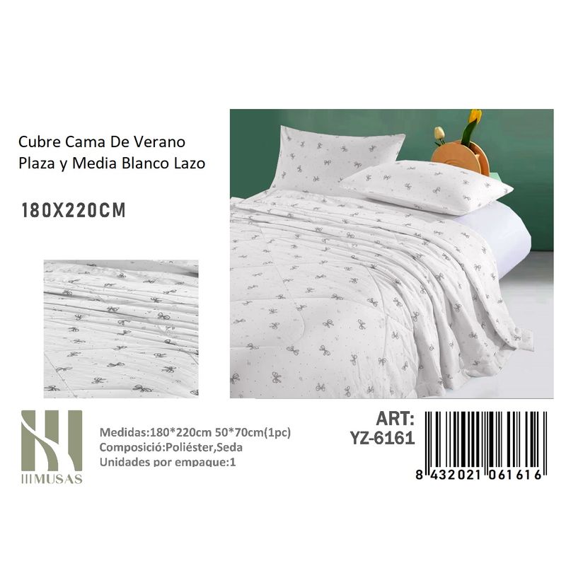 ANGELES DEL HOGAR - Plumon De verano Seda  Plaza y media MUSAS   Blanco Lazo