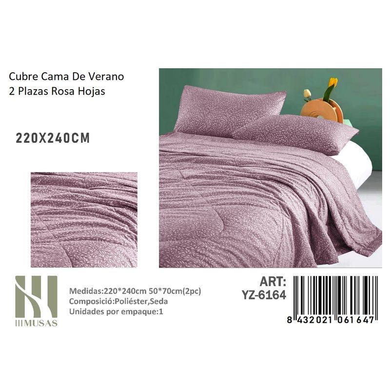 ANGELES DEL HOGAR - Plumon De verano Seda 2 Plazas MUSAS  Rosa Hojas