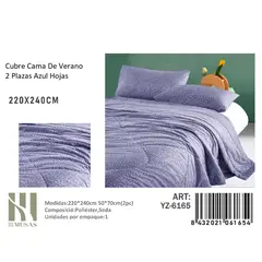 ANGELES DEL HOGAR - Plumon De verano Seda 2 Plazas MUSAS Azul Hojas