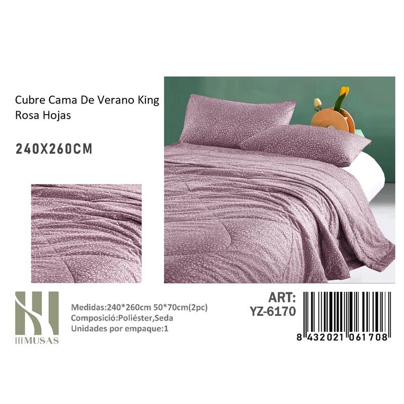 ANGELES DEL HOGAR - Plumon De verano Seda King MUSAS Rosa Hojas