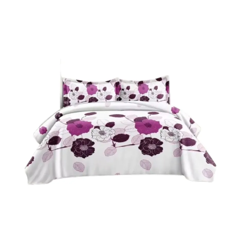 GENERICO - Cubrecama Quilt Verano 2 Plazas - Blanco Flores Moradas KFL2036