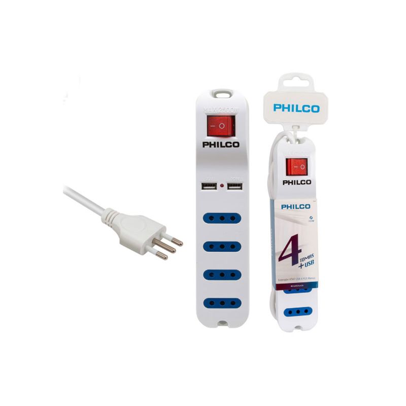 PHILCO - Alargador Philco Xt41 Usb 4 Pos Blanco 2500 W USB PHILCO